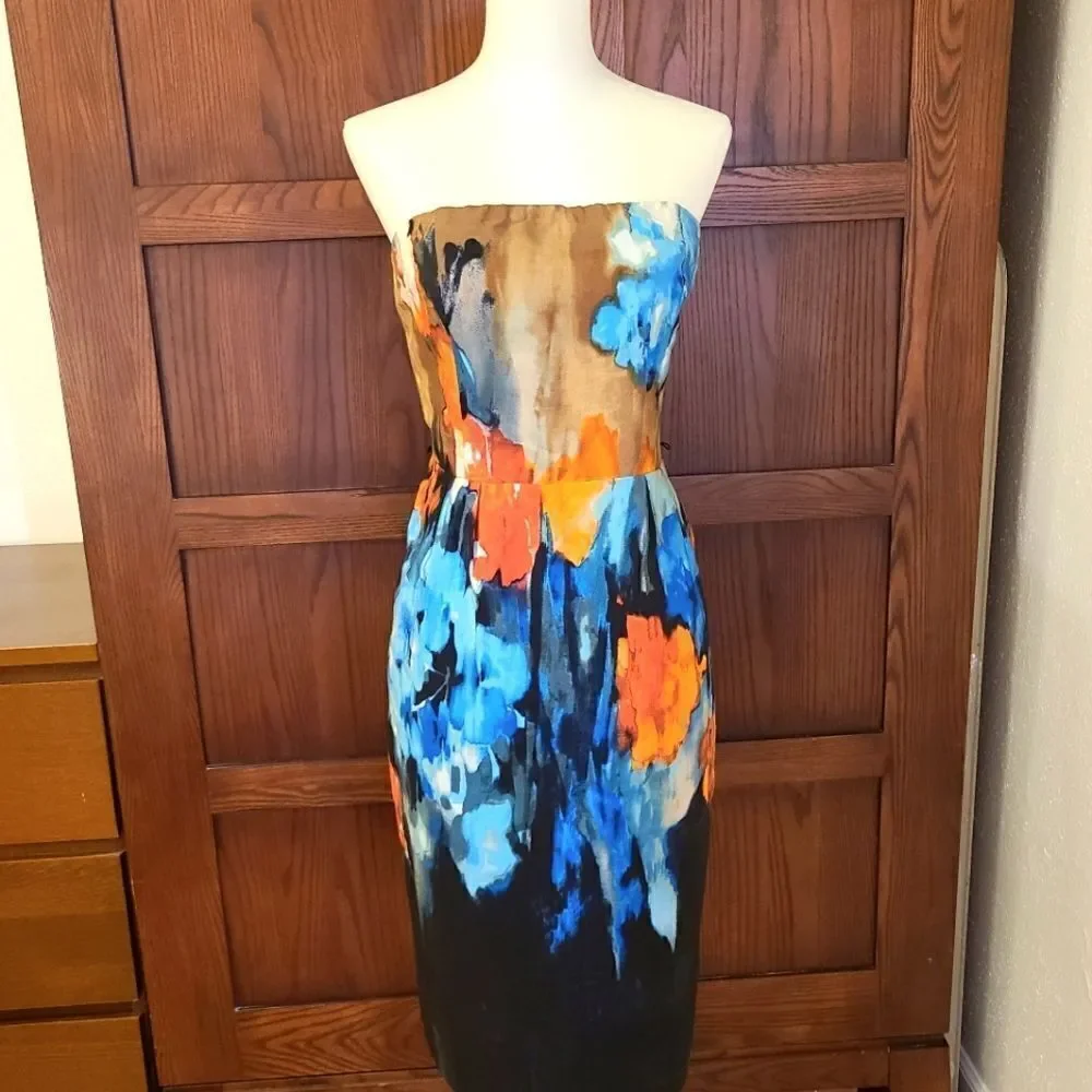 Moulinette Soeurs Watercolor Floral Dress Strapless Anthropologie No Belt